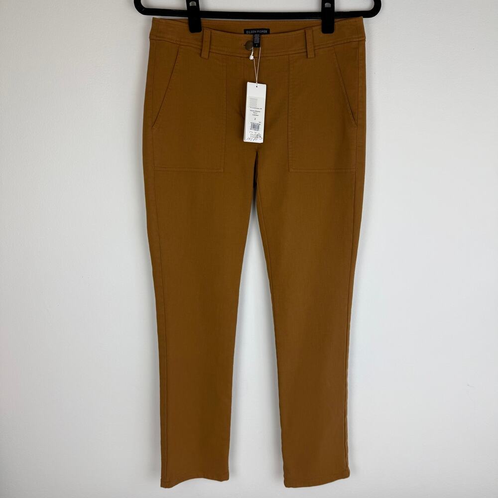 NWT Eileen Fisher Womens Organic Cotton Career Tan Slim Straight Ankle Pants 2